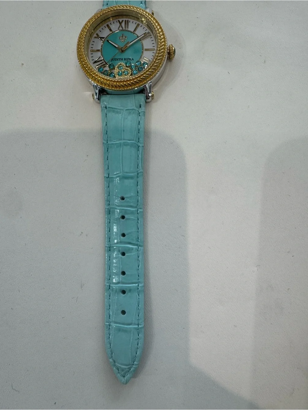 New Judith Ripka Oasis Cushion Case Turquoise Leather Diamonique Watch